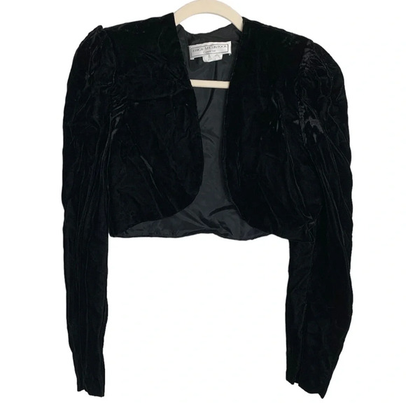 Vintage Jessica McClintock Gunne Sax Black Velvet Crop Bolero Jacket Size Medium - Picture 1 of 11